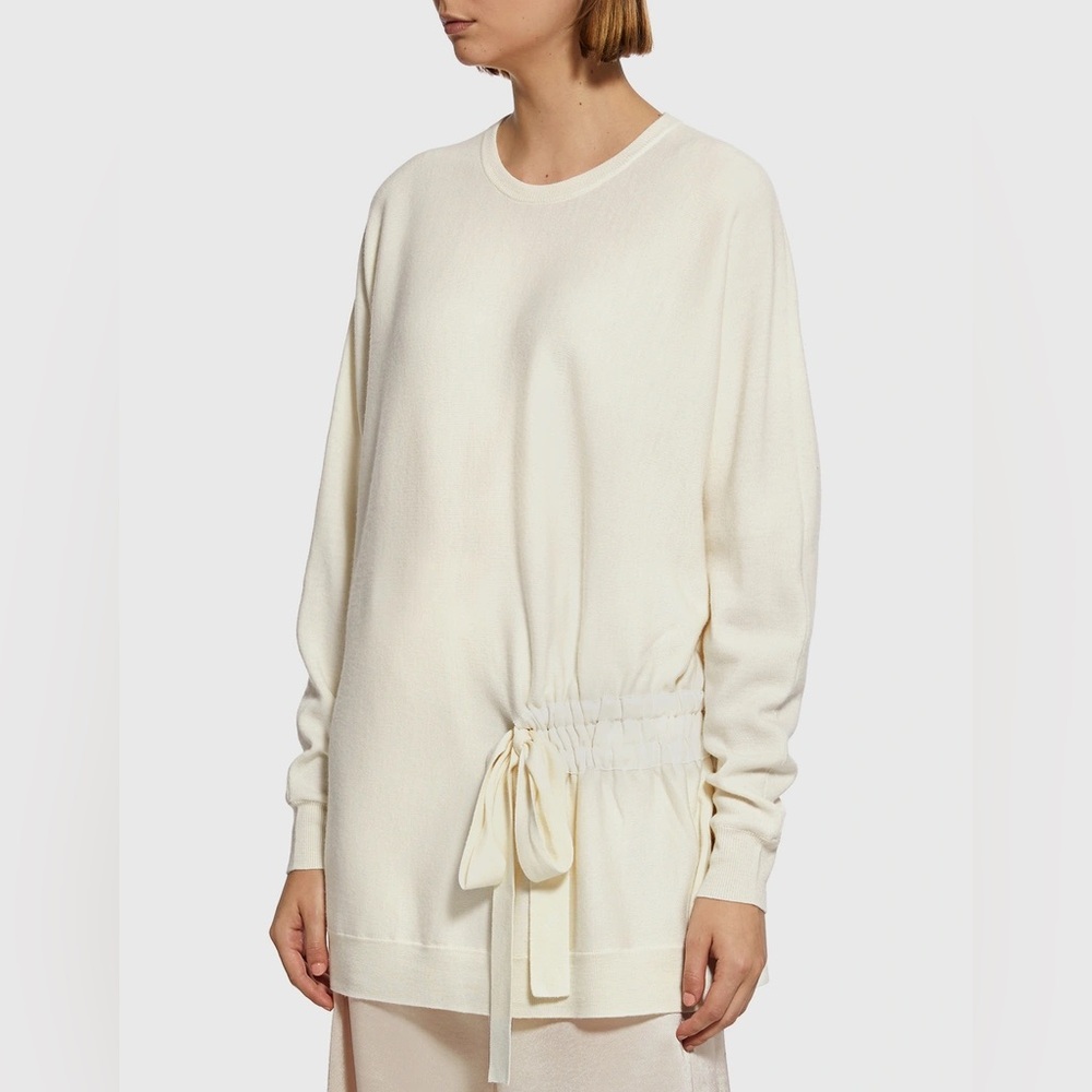 Tibi Merino Wool Drawstring Sweater Sz M NWT Cream